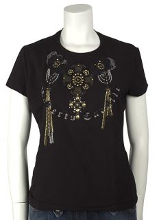 Roberto Cavalli Black Cotton Embellished Design T shirt