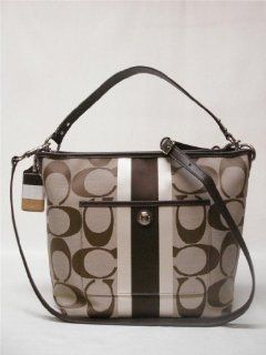 Signature Stripe Shoulder Bag Tote Handbag 10055 Khaki Mahogany Shoes