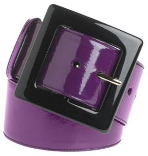 YSL Womens Wide Patent Leather Belt, Purple, Size 75