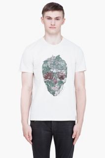 Alexander McQueen Cream Bird Skull T shirt for men