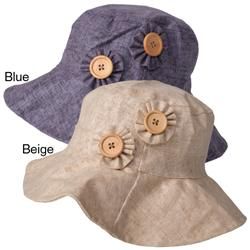 Adi Designs Womens Flower Button Accent 3.5 inch Brim Cotton Hat
