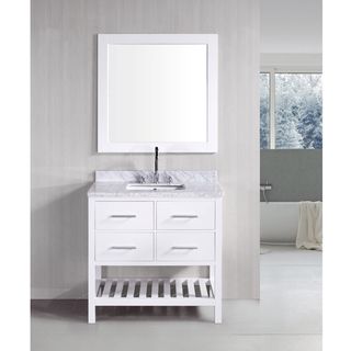 London Pearl White Solid wood 36 inch Transitional Bathroom Vanity Set