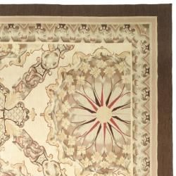 Hand knotted French Aubusson Ivory Wool Rug (12 x 18)