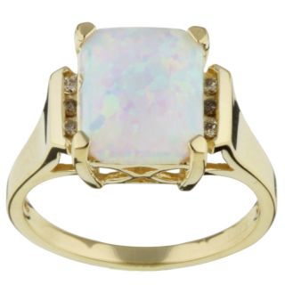 14k Gold Created Opal and Diamond Accent Ring