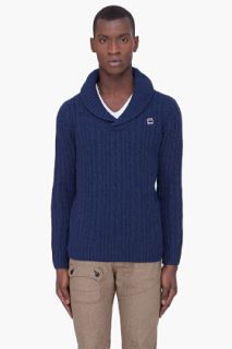 G Star Navy Wool Shawl Collar Sweater for men