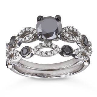 Silver 1 1/2ct TDW Black and White Diamond Bridal Ring Set (H I, I1 I2