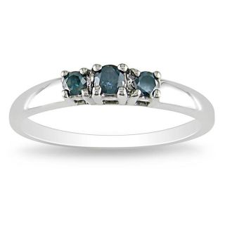 10k White Gold 1/4ct TDW Blue Diamond 3 stone Ring