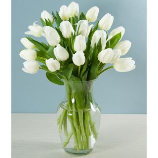 Mothers Day Preorder) 20 White Tulips with Vase