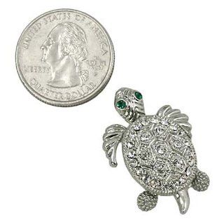 Silvertone Crystal Turtle Brooch Pin Jewelry