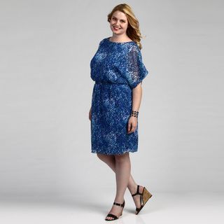Jessica Howard Blue Plus Size Dolman Sleeve Dress FINAL SALE