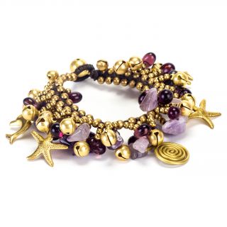 Goldtone Amethyst and Brass Bead Bracelet (Thailand) Today $25.59
