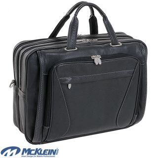 McKlein Irving Park Black Leather Dual Compartment Laptop Briefcase