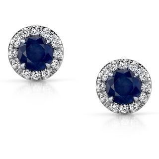 14k White Gold Blue Sapphire and 1/5ct TDW Diamond Earrings