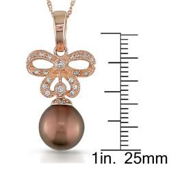 14k Pink Gold 1/6ct TDW Diamond Tahitian Pearl Necklace (G H, SI2