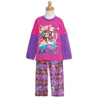Little Girls Trendy Pink and Purple Monkey Pajamas
