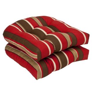 Pillow Perfect Outdoor Red /Brown Floral/ Stripe Toss Pillows (Set of