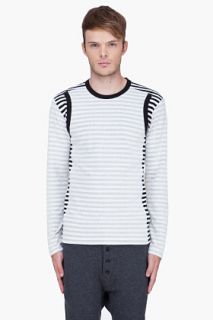 Y 3 White Shadow Striped T shirt for men