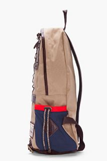 Master piece Co Khaki Leather trimmed Cord Backpack for men
