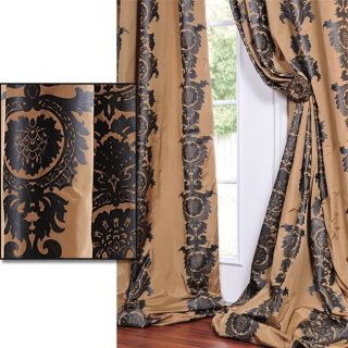 Golden Tan With A Soft Black Print Faux Silk 96 inch Curtain Panel