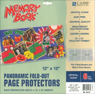 Memory Book Panoramic Fold Out Page Protectors 12X12 Clear 6/Pkg