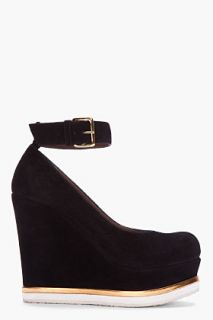 Marni Black Suede Ankle Strap Wedges for women