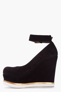 Marni Black Suede Ankle Strap Wedges for women