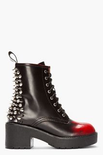Jeffrey Campbell Black Leather 8th Street Spiked Red Toe Boots for women