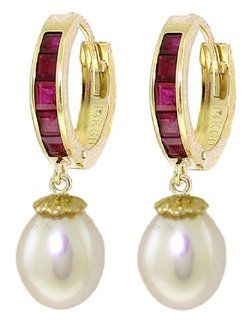 14k Solid Gold Ruby Earrings with Pearls Jewelry