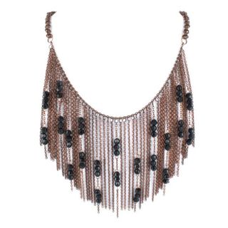 Bronze colored Chain Link and Black Bead Bib Necklace