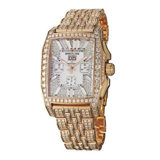 Breitling Mens Flying B Chronograph 18k Rose Gold Diamond Watch