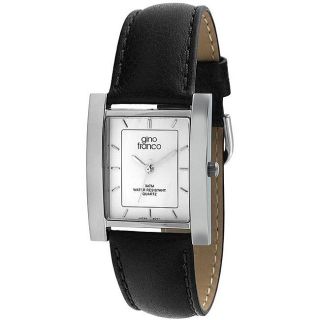 Gino Franco Mens Square Stainless Steel Case Leather Strap Watch MSRP