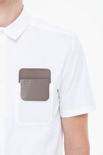 CARVEN Dark Grey Leather Pocket Square for men