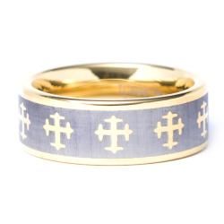 Mens Tungsten Carbide Gold plated Cross Wedding Band (8 mm