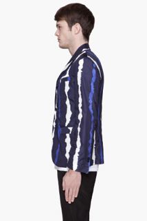 Neil Barrett Navy Blue Bleached Stripes Print Blazer for men