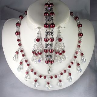 Austrian Crystal and Cranberry Pearl Set