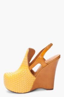 Jeffrey Campbell Mustard Woven Leather Wedges for women