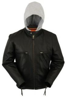 First MFG Mens Leather Jacket With Removable Hoodie