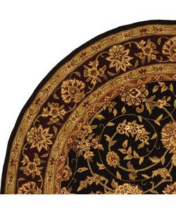 Handmade Isfahan Black/ Burgundy Wool and Silk Rug (8 Round