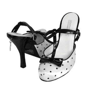 Womens White and Black Polka Dot High Heel Shoes   Size 10