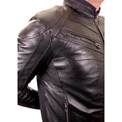 Knoles & Carter Mens Ribbed Trim Leather Motorcycle Racer Jacket