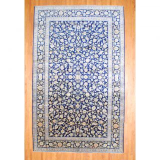 Persian Hand knotted Kashan Navy/ Light Blue Wool Rug (103 x 163