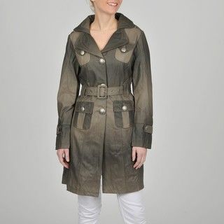 Montanaco Womens Faux Leather 3/4 length Belted Trench Coat