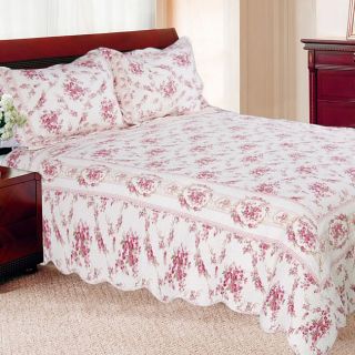 Shabby Chic Vintage Rose Cotton Full/ Queen size 3 piece Quilt Set