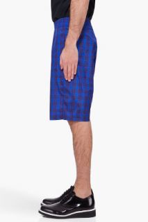 Raf Simons Royal Blue Check Shorts for men