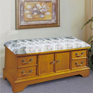 Oak Cedar Chest with Floral Upholstered Seat