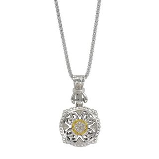 Sunstone Gold plated Sterling Silver Pave Diamond Filigree Cushion