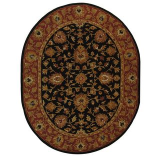 Handmade Heritage Kerman Black/ Peach Wool Rug (46 x 66 Oval