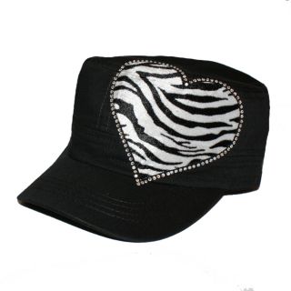 Zebra Womens Rhinestone Black Military Hat