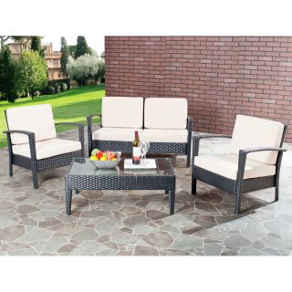 Outdoor Living Beige Cushioned Black Glass Top 4 piece Patio Set Today