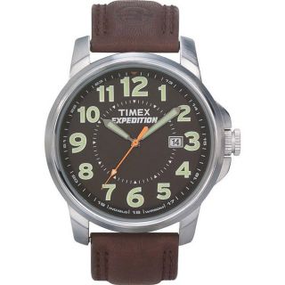 Timex Mens T44921 Expedition Metal Field Black Dial Brown Leather